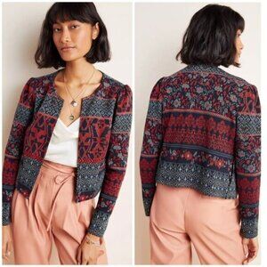 Anthropologie Dolan Red/Blue Multi Abstract Southwestern Knit Open Jacket Large